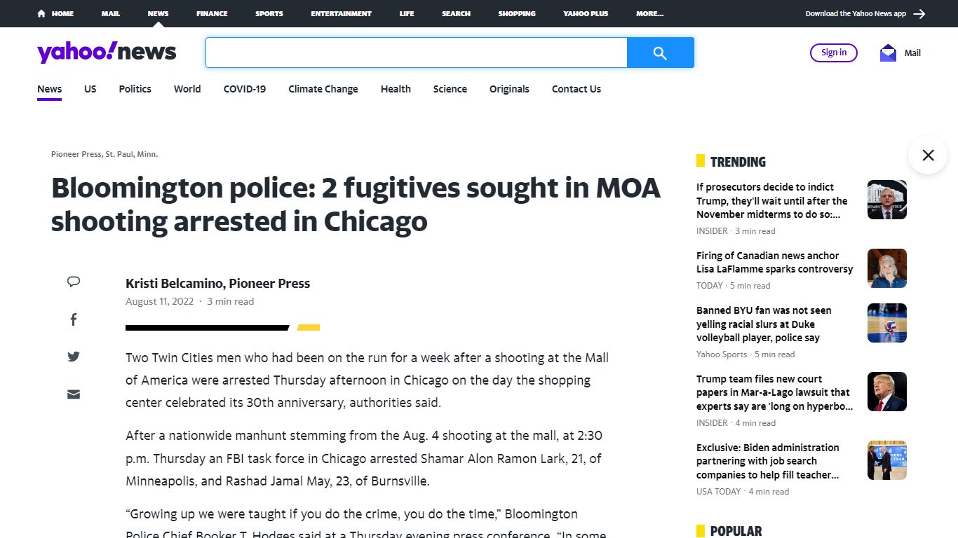 Bloomington police: 2 fugitives sought in MOA shooting arrested in Chicago